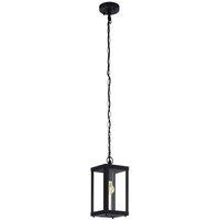 Loops IP44 Outdoor Pendant Light Black Box Lantern & Chain 1 x 60W E27 Bulb