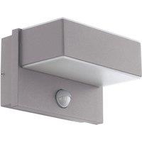 Loops IP44 Outdoor Wall Light & PIR Sensor Silver Steel Square 5.6W Built in LED in Metallics