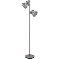 Loops Standing Floor Lamp Light Black & Raw Steel Wood Base 2 x 40W E27 Bulb