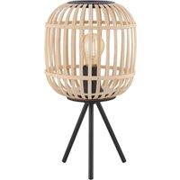 Loops Table Lamp Desk Light Black Tripod & Round Wood Cage Shade 1 x 28W E27 Bulb