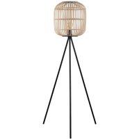 Loops Tripod Floor Lamp Light Black & Wicker 1 x 28W E27 Bulb Tall Living Room