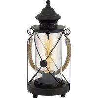Loops Table Lamp Desk Light Black Steel & Glass Lantern Shade 1 x 60W E27 Bulb
