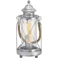 Loops Table Lamp Desk Light Antique Silver & Glass Lantern Shade 1 x 60W E27 Bulb in Metallics