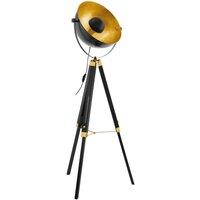 Loops Tripod Floor Lamp Light Black Wood & Gold Dome Shade 1 x 60W E27 Bulb