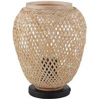 Loops Table Lamp Desk Light Black Base & Round Wicker Wood Shade 1 x 40W E27 Bulb