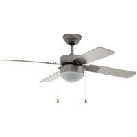 Loops Remote Control Ceiling Fan & Light Satin Nickel & White Shade 1 x 60W E14 Bulb in Metallics