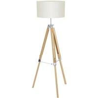 Loops Tripod Floor Lamp Light Wood Leg & Beige Fabric Shade 1 x 60W E27 Bulb