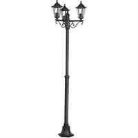 Loops IP44 Outdoor Bollard Light Black Cast Aluminium 3 Arm 60W E27 Tall Lamp Post
