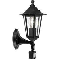 Loops IP44 Outdoor Wall Light & PIR Sensor Black Aluminium Lantern 1x 60W E27 Bulb