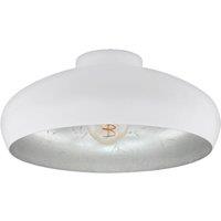 Loops Semi Flush Ceiling Light White & Silver Round Shade 1 x 60W E27 Bulb Feature