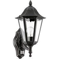 Loops IP44 Outdoor Wall Light & PIR Sensor Black & Silver Patina 1 x 60W E27 Bulb
