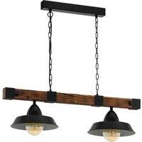 Loops Hanging Ceiling Pendant Light Black & Rustic Wood 2 Bulb Kitchen Island Dining