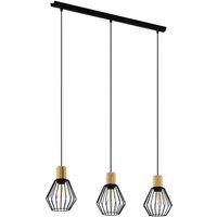 Loops Hanging Ceiling Pendant Light Black Cage & Wood 3x E27 Bulb Kitchen Feature
