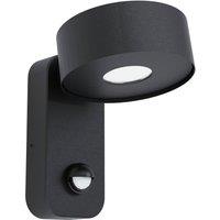 Loops IP44 Outdoor Wall Light & PIR Sensor Black Zinc Steel 6W Built in LED