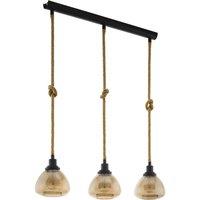 Loops Hanging Ceiling Pendant Light Amber Glass & Rope 3 Bulb E27 Kitchen Island in Clear