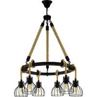 Loops Hanging Ceiling Pendant Light Black & Rope 6x E27 Hallway Feature Chandelier