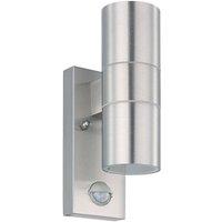 Loops IP44 Outdoor Wall Light & PIR Motion Sensor Stainless Steel 2 x 3W GU10 Bulb in Metallics
