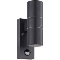 Loops IP44 Outdoor Wall Light & PIR Sensor Anthracite Steel 2 x 3W GU10 Bulb in Metallics