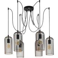 Loops Hanging Ceiling Pendant Light Black Cage 6x Bulb E27 Adjustable Spider Lamp