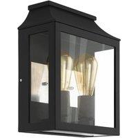 Loops IP44 Outdoor Wall Light Black Aluminium Glass Box 2x 60W E27 Bulb Porch Lamp