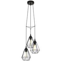 Loops Hanging Ceiling Pendant Light Black Wire Cage 3x E27 Geometric Multi Lamp