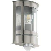 Loops IP44 Outdoor Wall Light & PIR Sensor Stainless Steel 1 x 60W E27 Bulb in Metallics