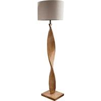 Loops Floor Lamp Light Oak Effect Resin & Natural Linen 10W LED E27 Base & shade