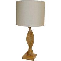 Loops Table Lamp Oak Effect Resin & Natural Linen 10W LED E27 Base & Shade