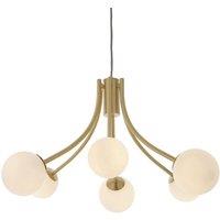 Loops Ceiling Pendant Light Satin Brass Plate & Opal Glass 6 x 3W LED G9 in Clear
