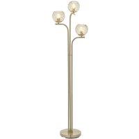 Loops Floor Lamp Light - Satin Brass & Champagne Lustre Glass - 3 x 25W E14 golf in Clear