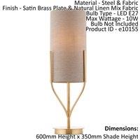 Loops Table Lamp Satin Brass Plate & Natural Linen Mix Fabric 10W LED E27 in Metallics