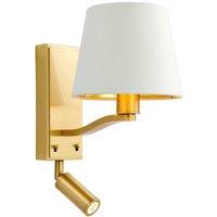 Loops Wall Light Satin Brass Plate & Vintage White Fabric 40W E14 & 3W LED