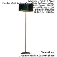 Loops Floor Lamp Light Matt Antique Brass & Green Velvet 10W LED E27 Base & shade