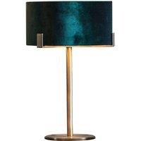 Loops Table Lamp Matt Antique Brass Plate & Green Velvet 10W LED Bedside Light