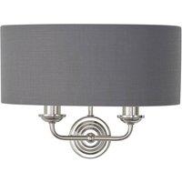 Loops Wall Light - Bright Nickel Plate & Charcoal Fabric - 2 x 40W E14 - Dimmable in Metallics