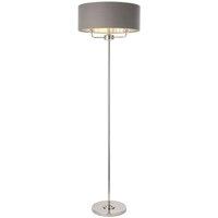 Loops Floor Lamp Light - Bright Nickel & Charcoal Fabric - 3 x 40W E14 - Base & shade in Metallics
