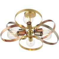 Loops Semi Flush Ceiling Light - Satin Brass & Brushed Copper Plate - 6 x 40W E27 GLS