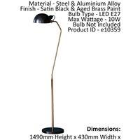 Loops Floor Lamp Light Satin Black & Aged Brass Paint 10W LED E27 Standing