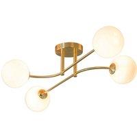 Loops Semi Flush Ceiling Light Satin Brass Plate & Opal Glass 4 x 3W LED G9 in Clear