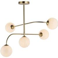 Loops Semi Flush Ceiling Light Satin Brass Plate & Opal Glass 5 x 3W LED G9 in Clear