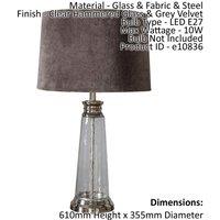 Loops Table Lamp Clear Hammered Glass & Grey Velvet 10W LED E27 Base & Shade