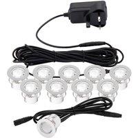 Loops Recessed IP44 Decking Guide Light Kit - 10 x Daylight White LED - Polished Steel in Metallics