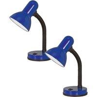 Loops 2 PACK Table Desk Lamp Flexible Moveable Colour Blue Steel Rocker Switch E27 40W in Metallics