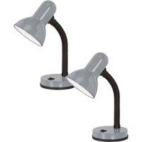 Loops 2 PACK Table Lamp Colour Flexible Silver Shade & Base In Line Switch E27 1x40W in Metallics