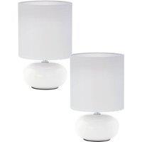 Loops 2 PACK Table Lamp Colour White White Fabric Shade In Line Switch Bulb E14 1x40W