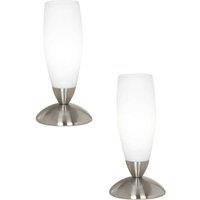 Loops 2 PACK Table Lamp Colour Satin Nickel Shade White Glass In Line Switch E14 40W in Metallics