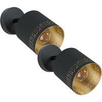 Loops 2 PACK Wall Light Colour Black Shade Black Outer Gold Inner Fabric Bulb E27 28W