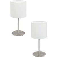 Loops 2 PACK Table Desk Lamp Colour Satin Nickel Steel Shade White Fabric E14 1x40W in Metallics