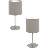 Loops 2 PACK Table Desk Lamp Colour Satin Nickel Steel Shade Taupe Fabric E14 1x40W in Metallics