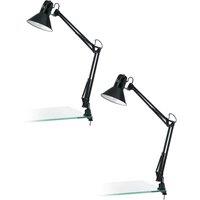Loops 2 PACK Table Desk Lamp Shiny Black Steel Moveable In Line Switch Bulb E27 1x40W